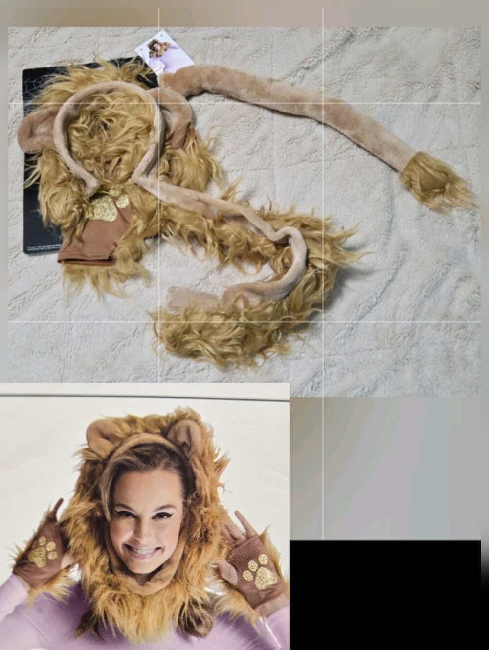 Plush Brown Lion Costume Set with Lion Mane Headpiece, Tail and Paw Mitts NEW